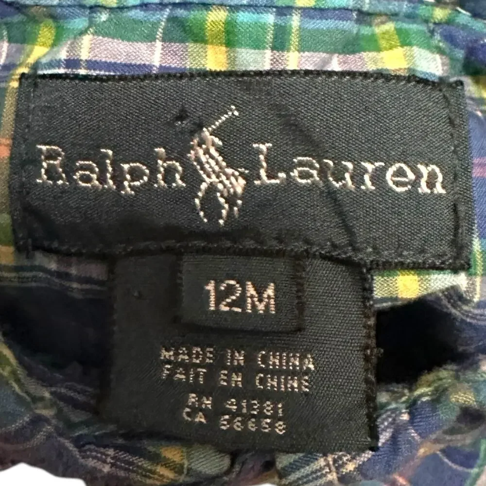 Ralph Lauren Baby Boys 12M‎ Plaid Long Sleeve Button Down Shirt Preppy